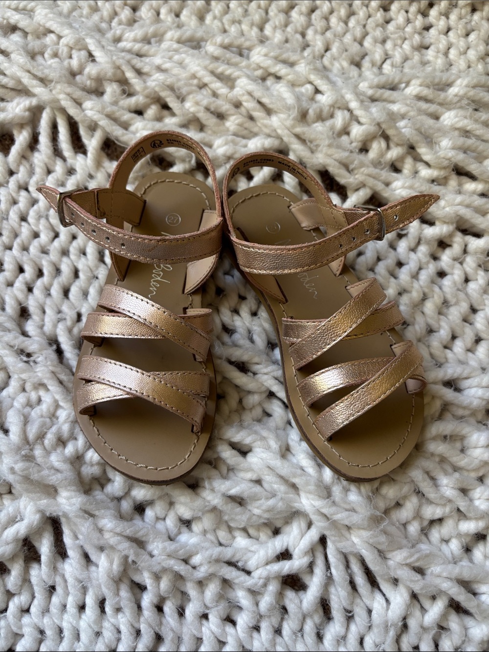 Mini Boden Metallic Rose Gold Strappy Sandals